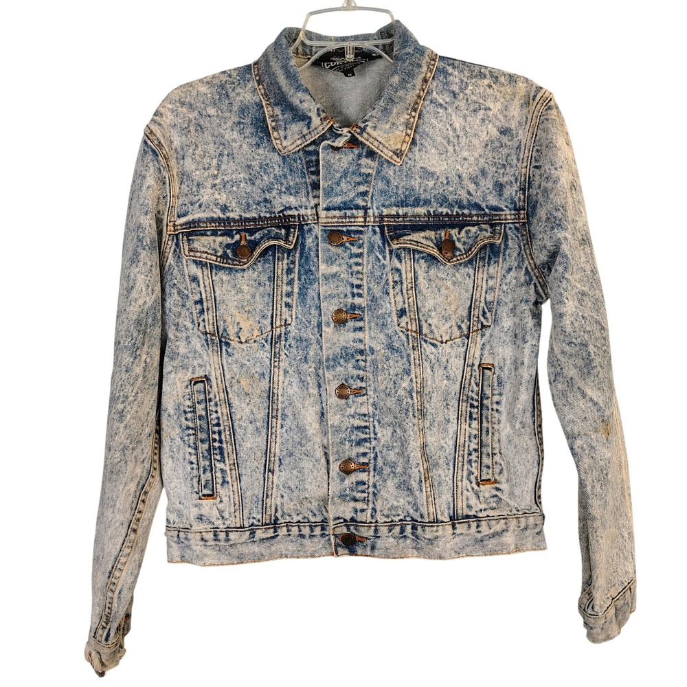 Vintage Cortina Acid Wash Denim Trucker Jacket Mens Medium Blue Distressed 80s